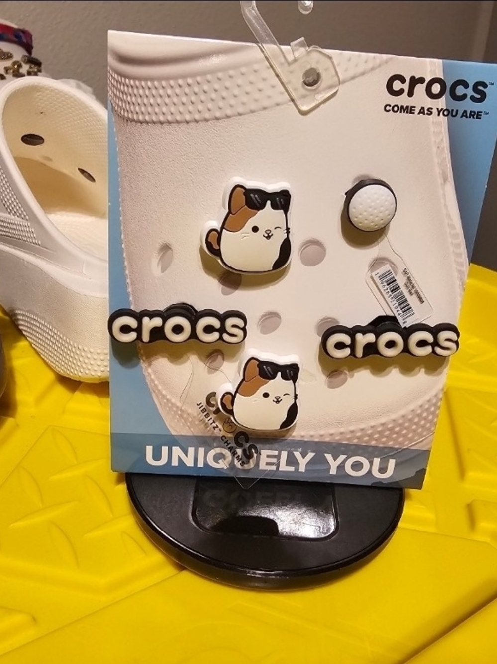 Authentic Black & White Calico Cat and Crocs Logo